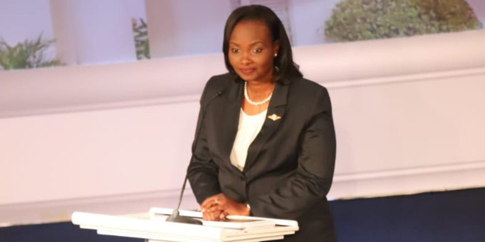 Agano Party’s Ruth Mucheru onstage at the 2022 Deputy Presidential Debate on July 19, 2022.